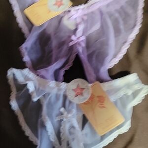 Elegant Sheer Lace Panty Set in Purple and White